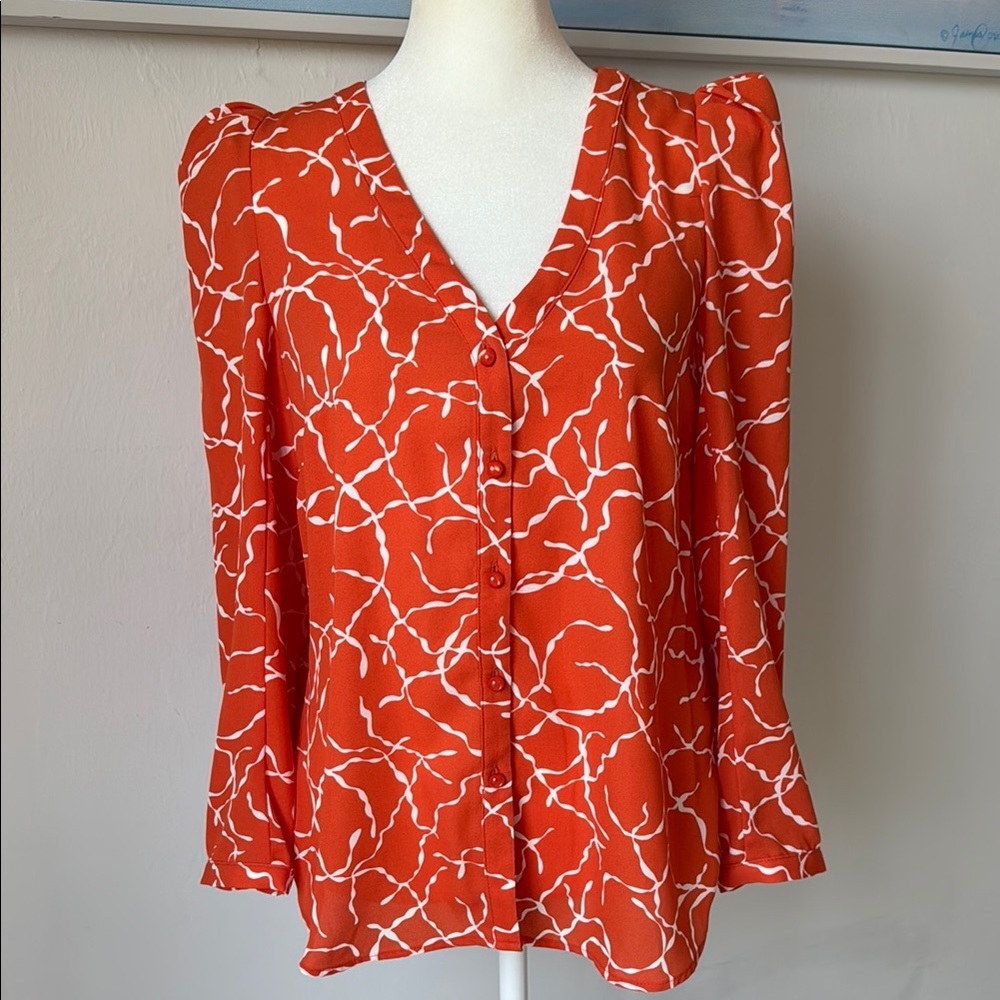 Bar III Blouse Women’s Small Orange Long Sleeve Button Down Top